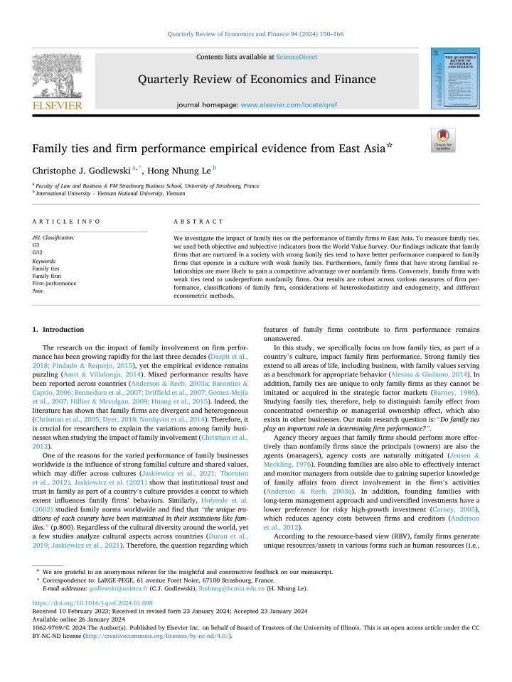 Published article: Family Ties and Firm Performance: Empirical Evidence from East Asia