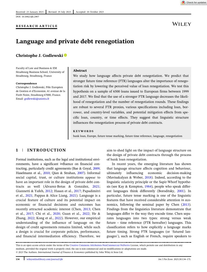 Published article: Language and Private Debt Renegotiation